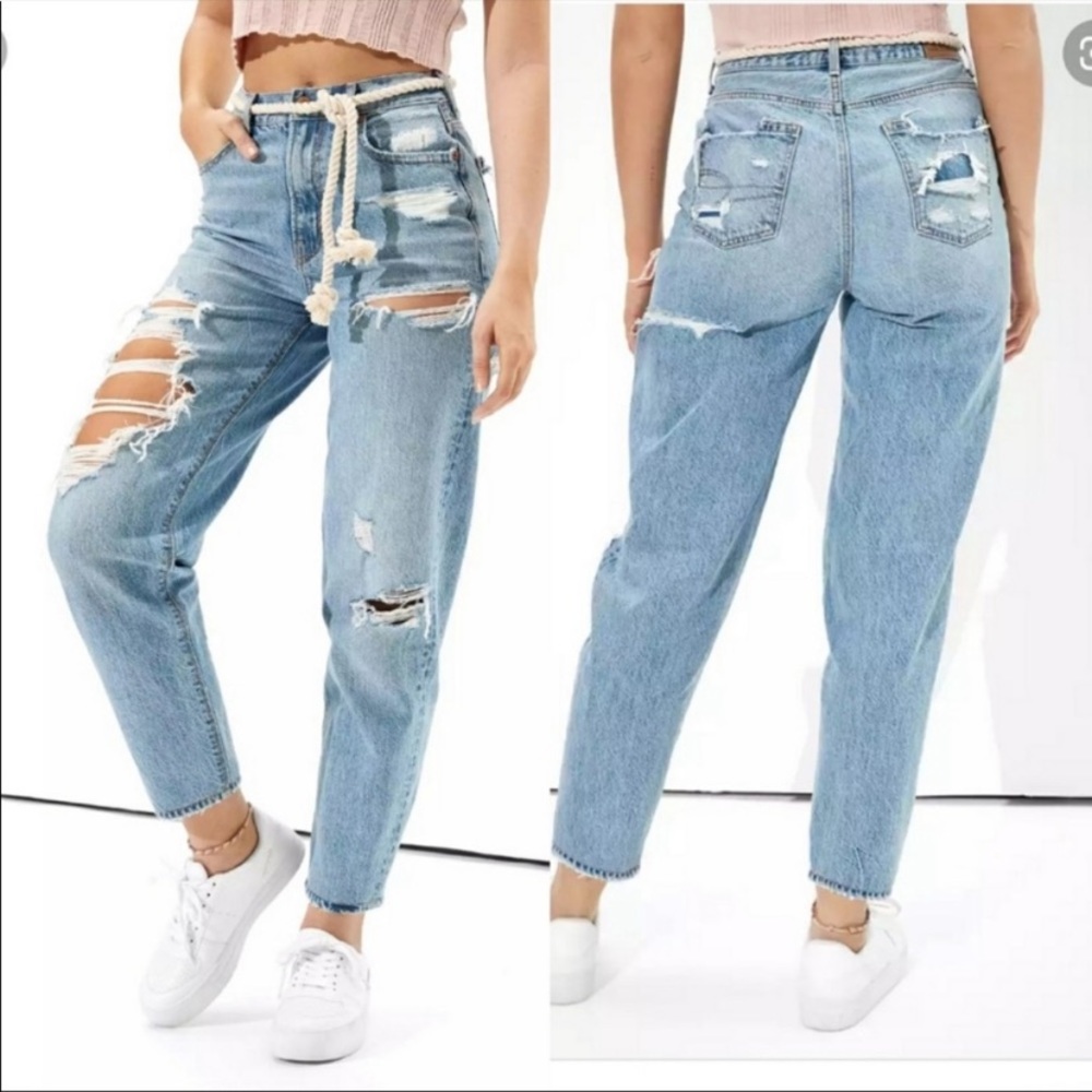 American Eagle Distressed High Rise Slouchy Relaxed Mom Jeans